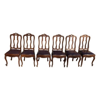 Vintage French Country Splay Back Dining Chairs - Set of 6 For Sale