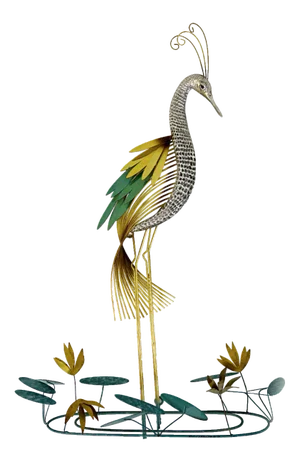 Hollywood Regency Brass Wall Sculpture Silver Heron Bird by Curtis Jere for Artisan House, 1987