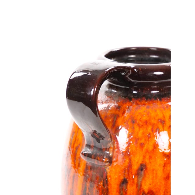 Mid-Century West German Glazed Porcelain Vase, Orange /Brown, Black 12" Tall For Sale - Image 10 of 11