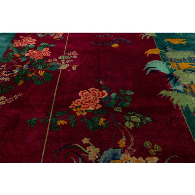 Vintage Colorful Art Deco Chinese Wool Rug 10 Ft 10 in X 12 Ft For Sale - Image 4 of 10