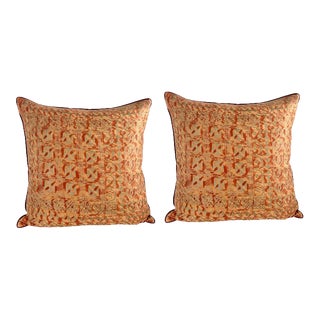 Pair of Authentic Rust & Gold Fortuny Textile Pillows For Sale