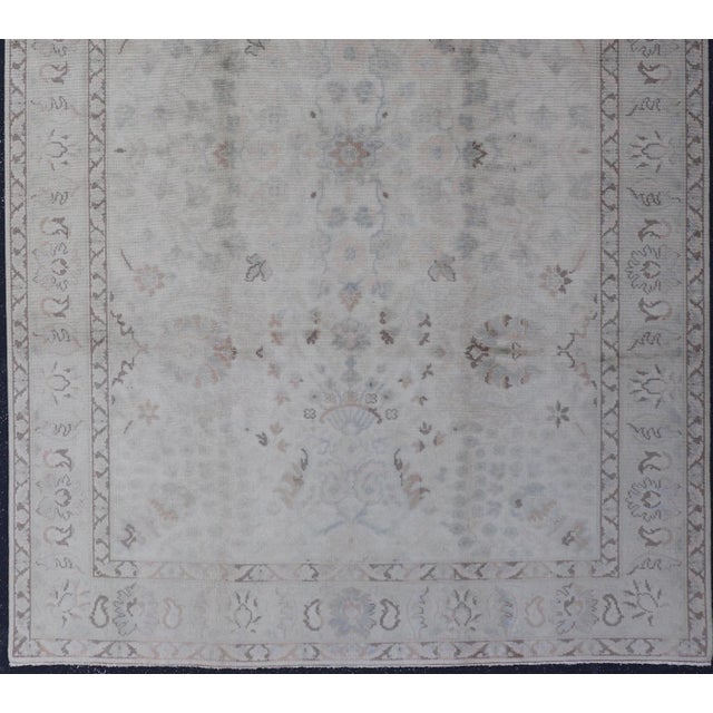 Tribal Neutral Vintage Turkish Oushak Rug With Floral Design and Medallions For Sale - Image 3 of 15