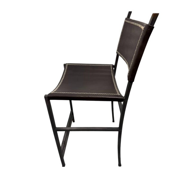 Sol & Luna Brown Leather and Iron Counter Stool, Showroom Sample For Sale - Image 4 of 8
