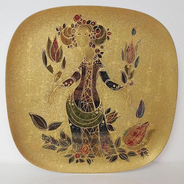 1960s Hand Painted Gilded Platter by Bjorn Wiinblad, 1960s, Set of 2 For Sale - Image 5 of 17