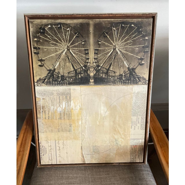 Mid-Century Modern Vintage Abstract Mixed Media Collage — "Double Wheel" For Sale - Image 3 of 17