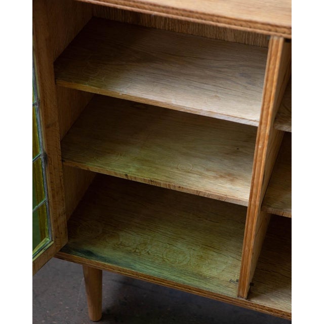 1970s 1970s Kjærnulf Style Danish Oak & Stained Glass Cabinet, Attributed For Sale - Image 5 of 12