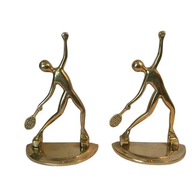 Mid Century Modern Abstract Brass Tennis Player Bookend Set of 2 For Sale - Image 10 of 14