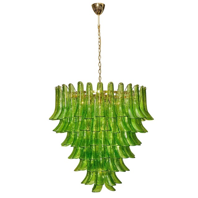 Green Murano glass “Selle” chandelier with stunning pieces overlapping to create a feathered effect. This stunning work of...
