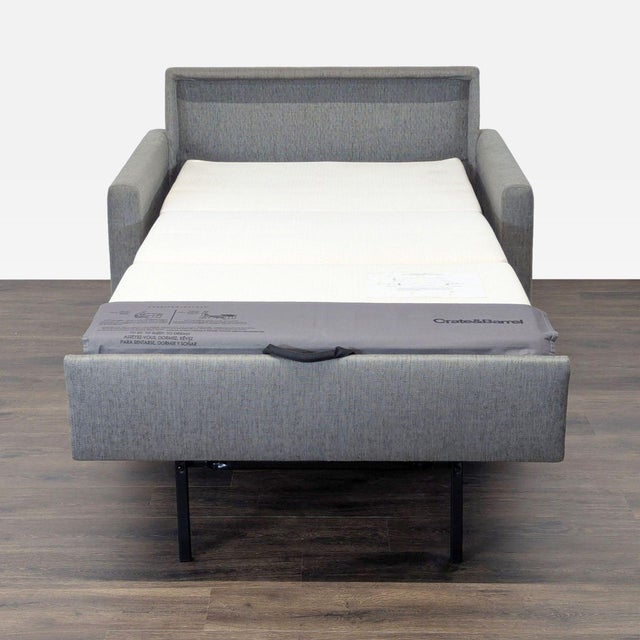 Modern Crate & Barrel Bowen Modern Gray Sleeper Sofa - Comfortable Pull-Out Bed For Sale - Image 3 of 9