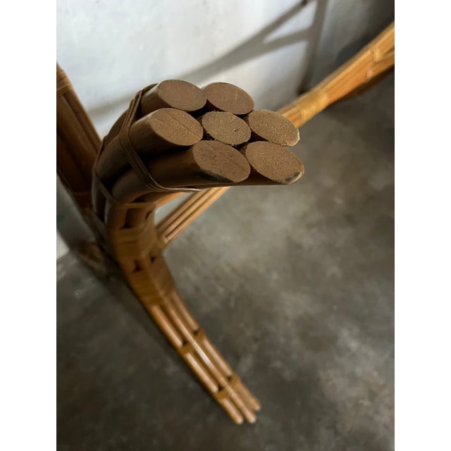 Boho Chic Rattan Glass Dining Table with sculptural rattan base and thick glass top—McGuire-inspired, coastal boho...