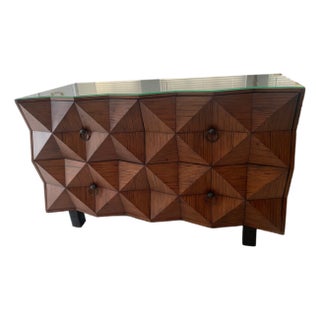 Late 20th Century Diamond Front Crushed Bamboo Dresser/ Chest With Rattan Wrapped Legs For Sale