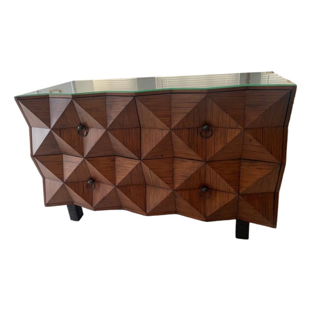 Late 20th Century Diamond Front Crushed Bamboo Dresser/ Chest With Rattan Wrapped Legs For Sale