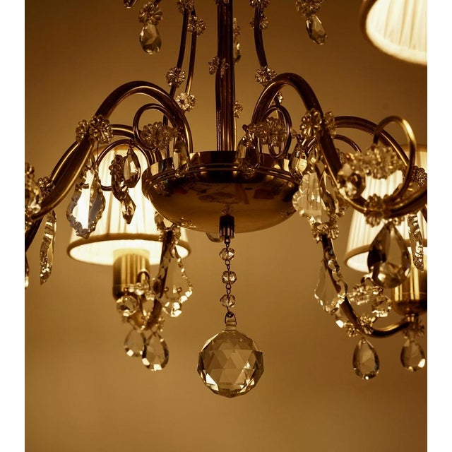 Brass 6-Arm Chandelier with Cream Silk Shades, Austria, 1940s For Sale - Image 12 of 14