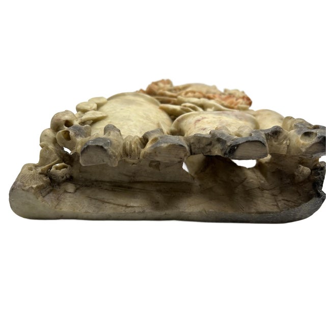 Vintage Soapstone Carvied Triple Vase Birds and Flowers For Sale - Image 14 of 15