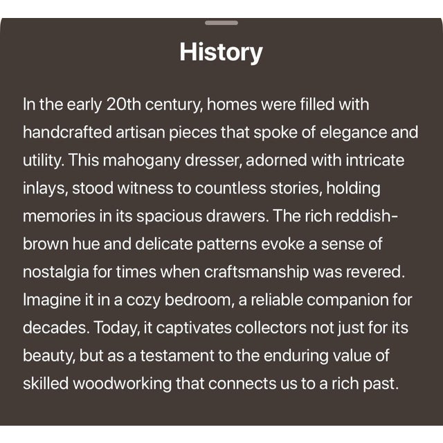 Original condition inlaid wood design. Deep mahogany finish. Excellent condition.