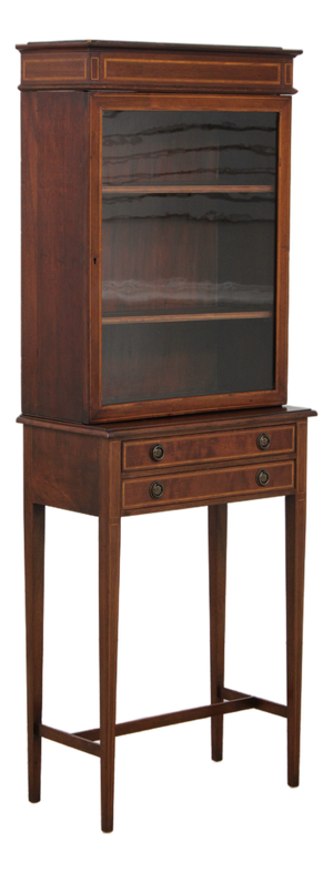 Antique Edwardian 2 Drawer Inlaid Mahogany Curio Cabinet