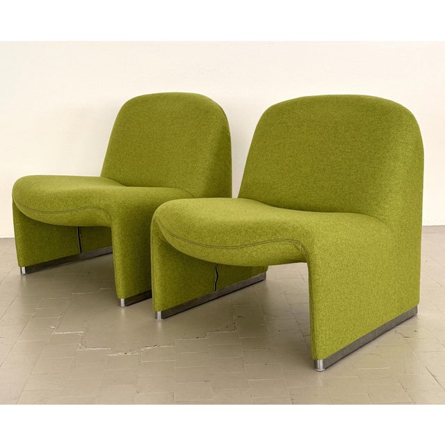 Metal Alky Lounge Chairs in Green Fabric by Giancarlo Piretti, 1980s, Set of 2 For Sale - Image 7 of 18