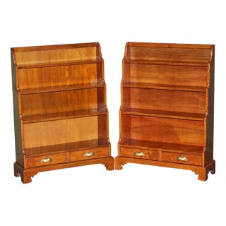 Regency Style Hardwood Waterfall Dwarf Library Bookcases, 1950, Set of 2 For Sale