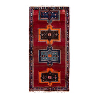 Vintage Turkish Handmade Red Tribal Wool Runner For Sale