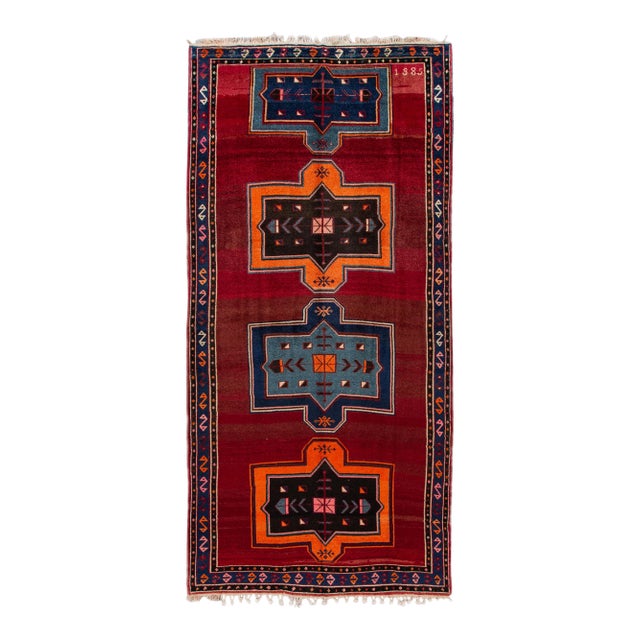 Vintage Turkish Handmade Red Tribal Wool Runner For Sale