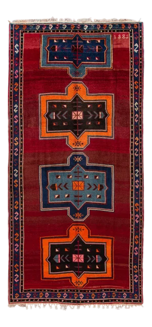 Vintage Turkish Handmade Red Tribal Wool Runner