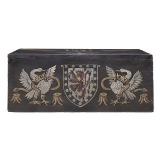 Monumental 1897 Continental Painted Heraldic Chest With Crossed Oars For Sale