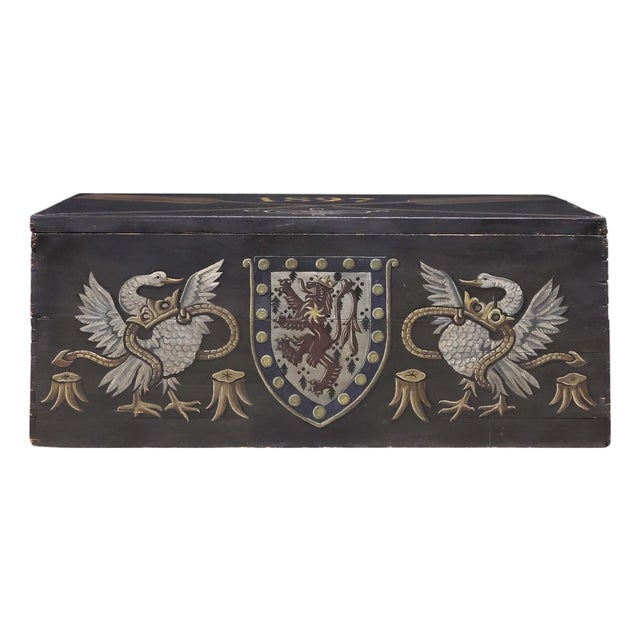 Monumental 1897 Continental Painted Heraldic Chest With Crossed Oars For Sale