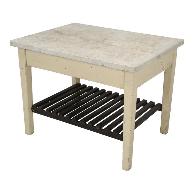 Original Country English Pastry Shop Kitchen Island, Marble Top For Sale