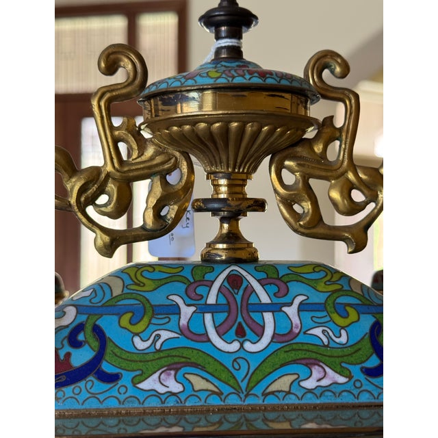 Stunning Vintage Cloisonné Champleve’ Enamel Colonnade Mantel Clock For Sale - Image 9 of 12