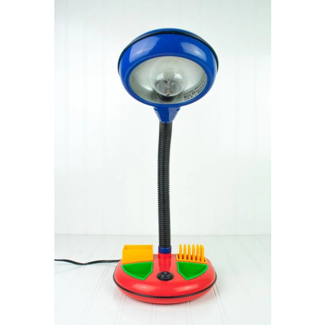 Pop Art Vintage 1980's Rabbit Tanaka Gooseneck Memphis Desk Lamp & Organizer, Red & Blue For Sale - Image 3 of 12