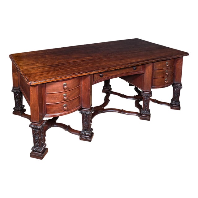 Antique Partner's Desk, English, Bureau Mazarin, Louis XIV Revival, Victorian For Sale