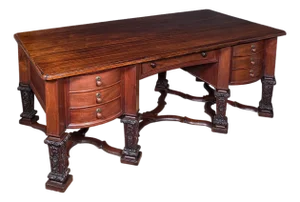 Antique Partner's Desk, English, Bureau Mazarin, Louis XIV Revival, Victorian