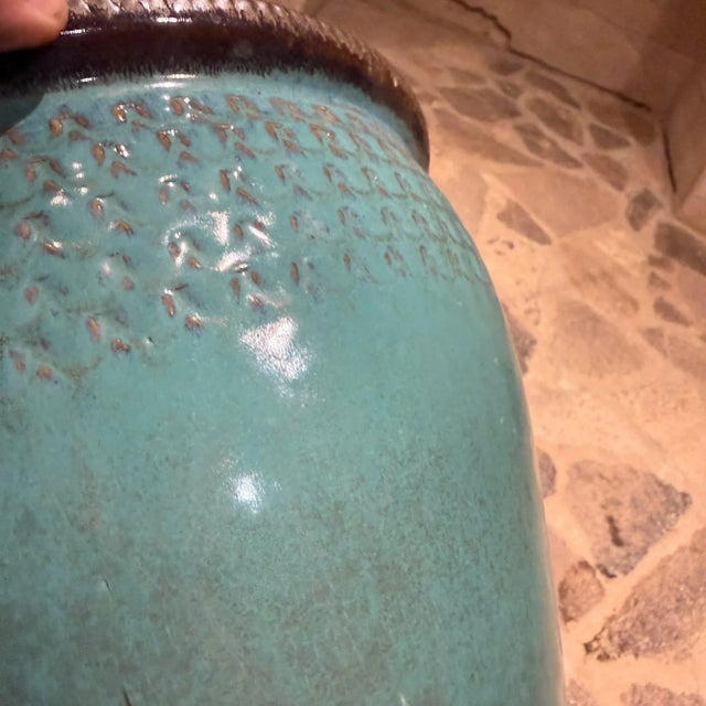 Ceramic Vintage Modern Aqua Blue Planter For Sale - Image 7 of 9