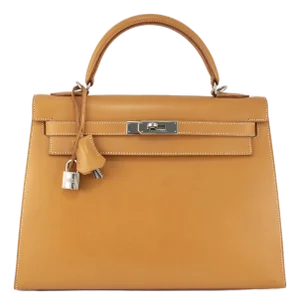 Hermès Kelly 32 Gold Box Calf Leather Palladium Hardware Top Handle Bag