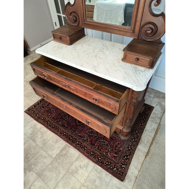 Mid 19th Century Mid 19th Century Antique Victorian Mahogany Marble-Top Dresser With Mirror For Sale - Image 5 of 8