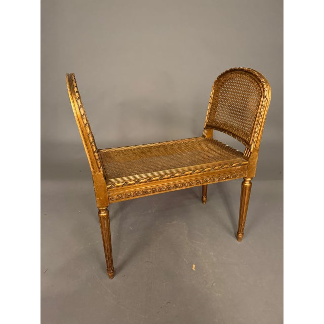 Gold 19th Century French Louis XVI Style Gilded Bench With Cane Seat and Side Armrests, Circa 1890 For Sale - Image 8 of 10