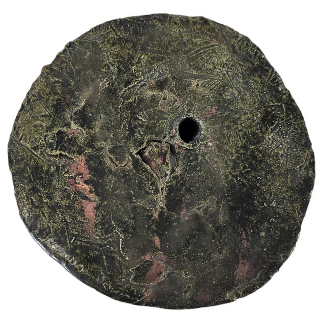 Sculpture Materials Sherri Cavan Sculptural Clay Base, Hand-Built Studio Pottery in Iridescent Green-Bronze Glaze, California, c.2000s For Sale - Image 7 of 8