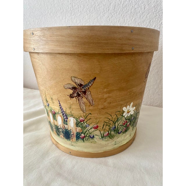 Vintage Indoor Wooden Folk Art Country Cottage Farmhouse Motif Hand-Painted Planter/Basket/Bucket For Sale - Image 15 of 18