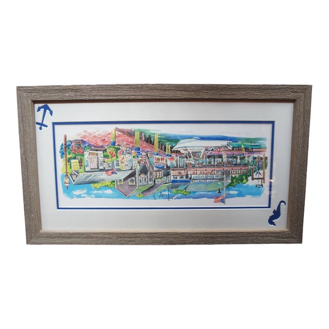 Vintage Pat Anderson Anglers Wharf Nautical Nantucket Harbor Lithograph Print For Sale