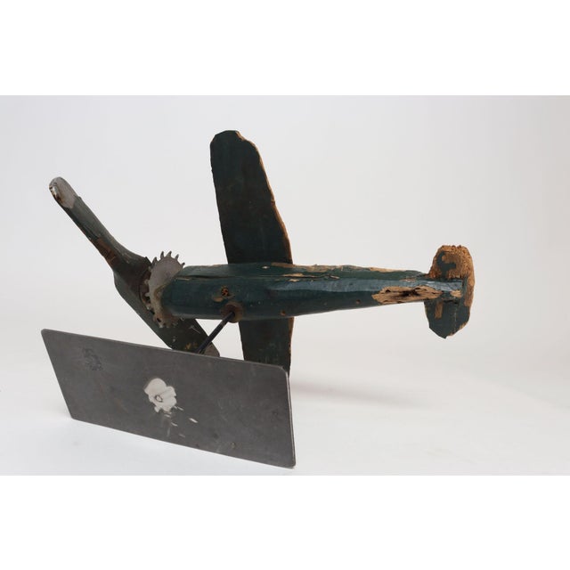 Early 20th Century Vintage Folk Art Hand-Carved and Painted Wooden Airplane For Sale - Image 9 of 18