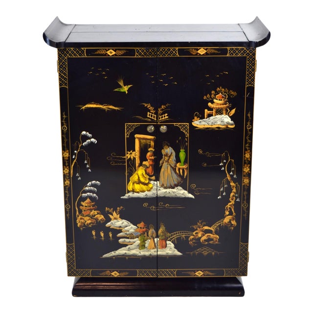 Vintage 1940s Black Lacquer Chinoiserie Asian Bar Chairish