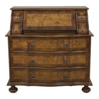 Italian Continental Burl Walnut Slant Front Desk For Sale