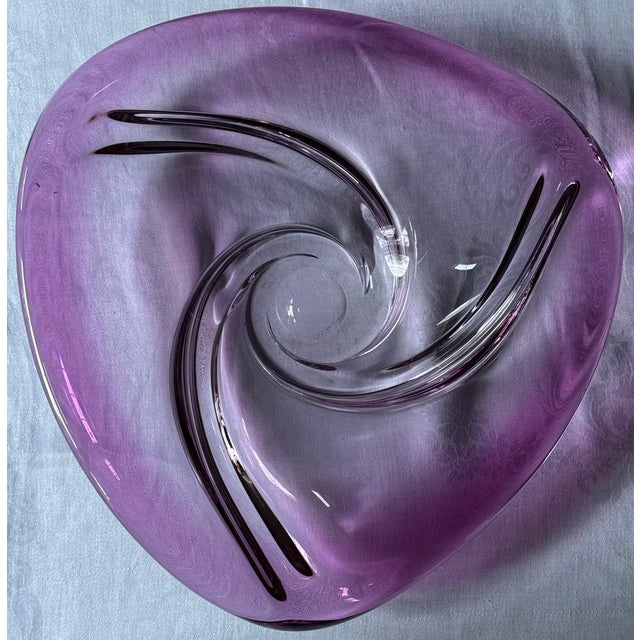 Contemporary Made in Belgium Val St. Lambert Large Raspberry Pink Art Glass Centerpiece For Sale - Image 3 of 11