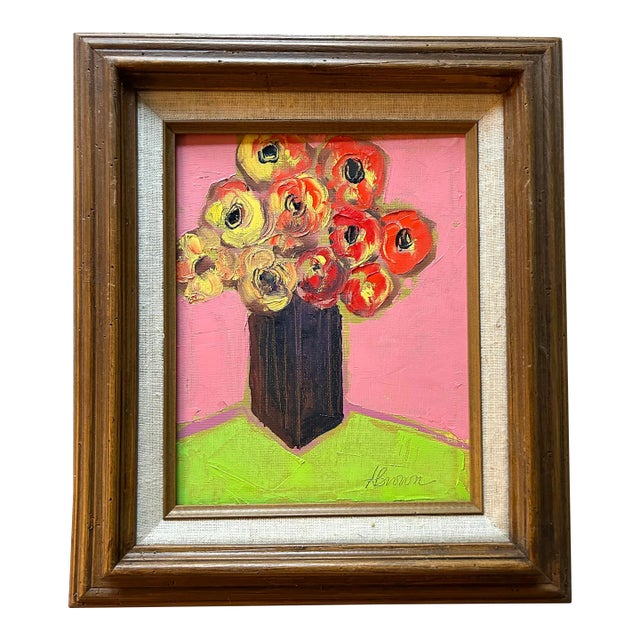 Contemporary Original Alexandra Brown Pop Still Life Oil Painting Vintage Frame Signed For Sale