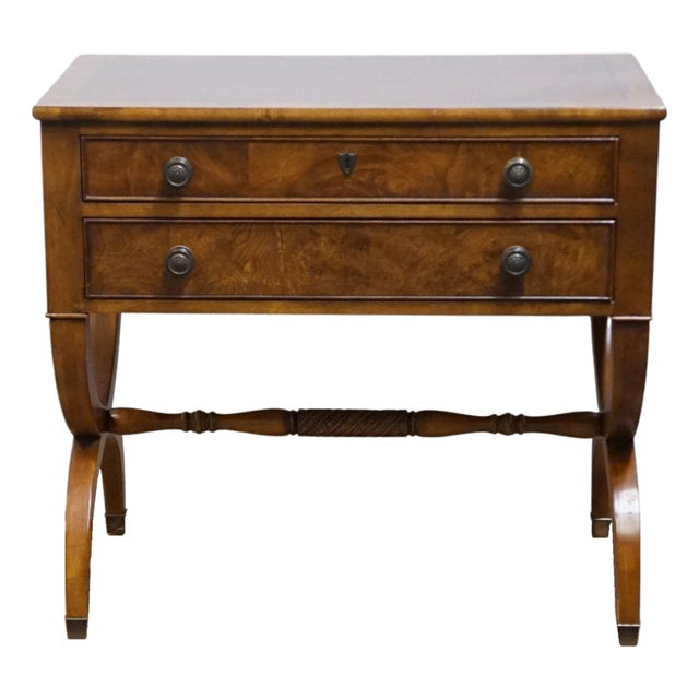 Ethan Allen Townhouse Collection Italian Neoclassical Tuscan Style Burled Wood 32" Two Drawer Accent Chest 30-5206 For Sale