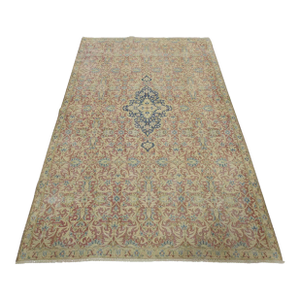 Kerman Rug 5’6” X 8’6” Red Wool Vintage Distressed Hand-Knotted Carpet