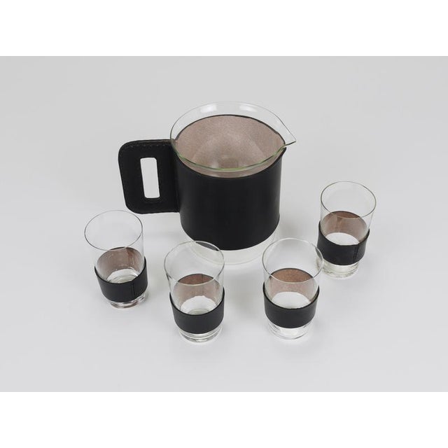 Glass Black Leather Pitcher & Glasses by Carl Auböck, Austria, 1950s, Set of 5 For Sale - Image 7 of 13