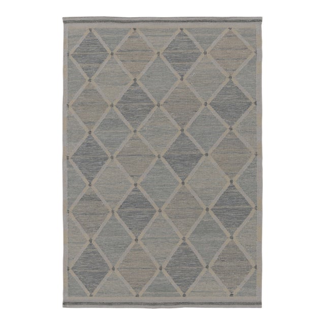 Rug & Kilim’s Scandinavian-Inspired Rug, Slate & Silver With Geometric Patterns For Sale