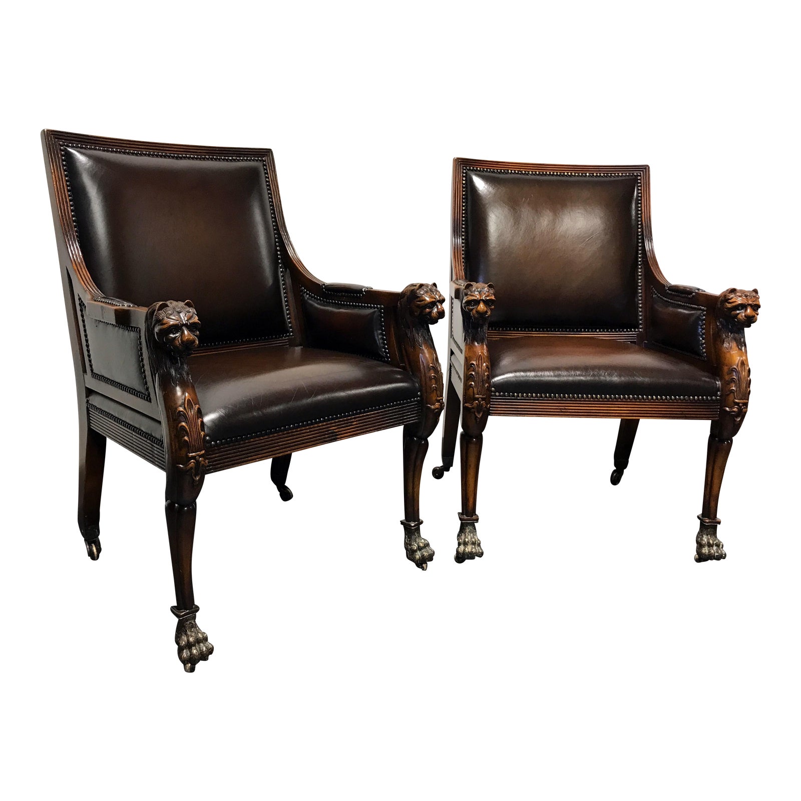 Theodore Alexander Leather Lion Head Chairs A Pair Chairish