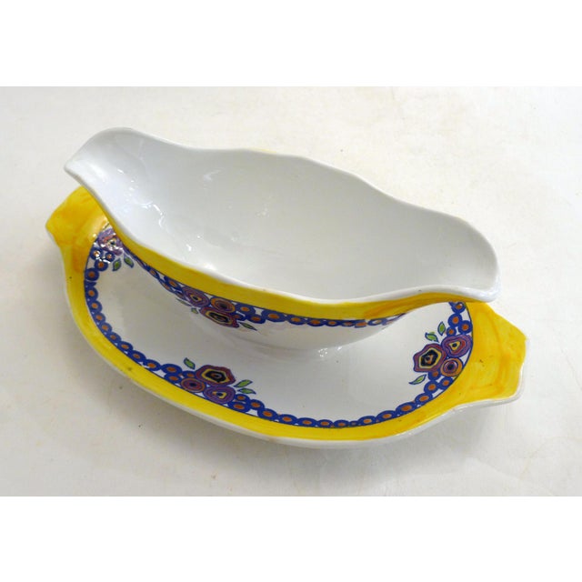 Art Deco Earthenware Floral Decoration Gravy Boat by Boch Frères La Louvière, 1920 For Sale - Image 11 of 13
